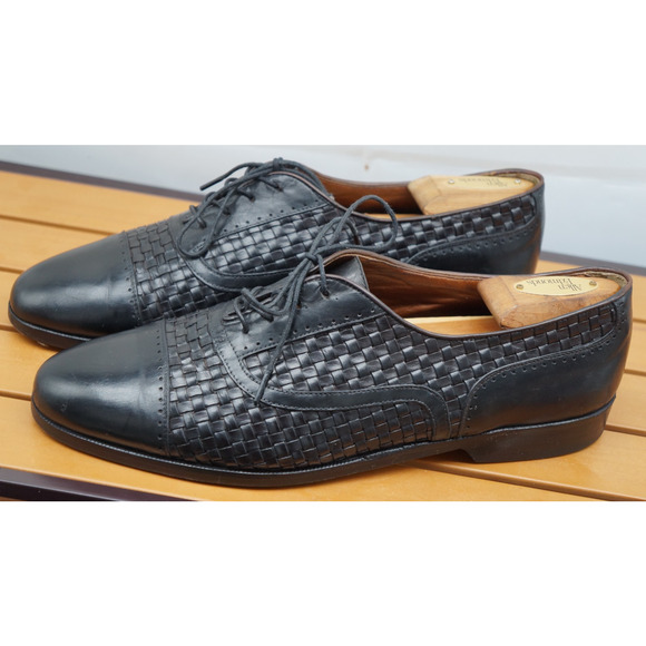 Italy Bragano by Cole Haan Men's size 9.5 Black Woven Leather Oxford Dress Shoes - Picture 1 of 14